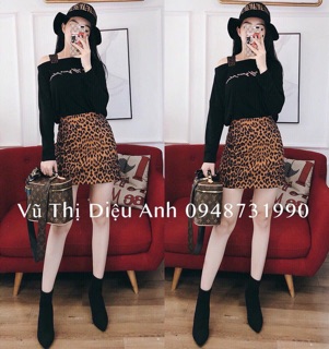 Set Áo lệch vai kèm Chân váy da beo (2 màu ảnh thật)