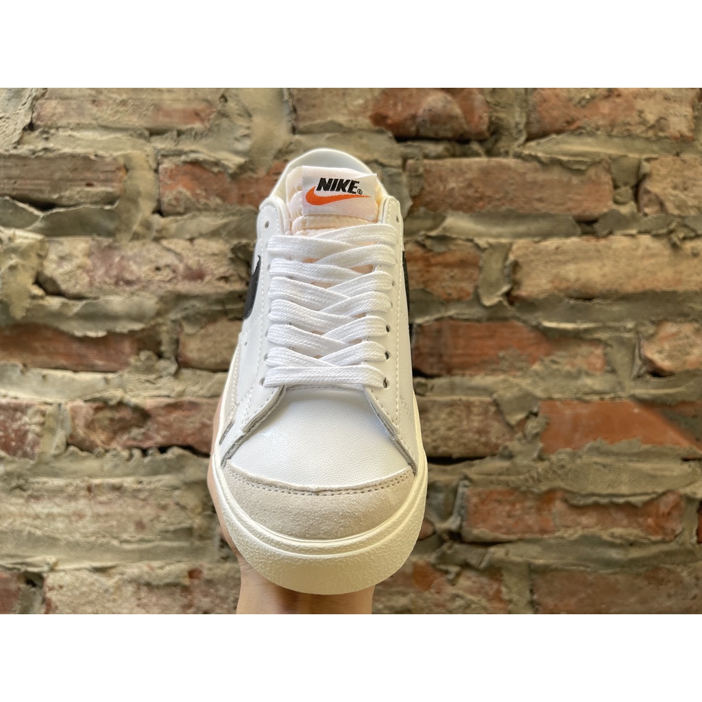 Giày Sneaker Blazer Low 77 Vintage White Black Cao Cấp Fullbox, Giày thể thao blazer 77 cổ thấp da nhăn đen trắng