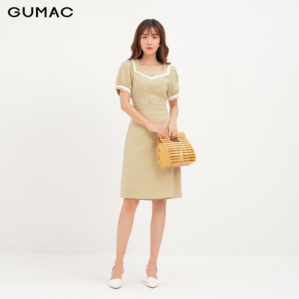 Đầm nữ caro phối bèo GUMAC DA1239 | BigBuy360 - bigbuy360.vn