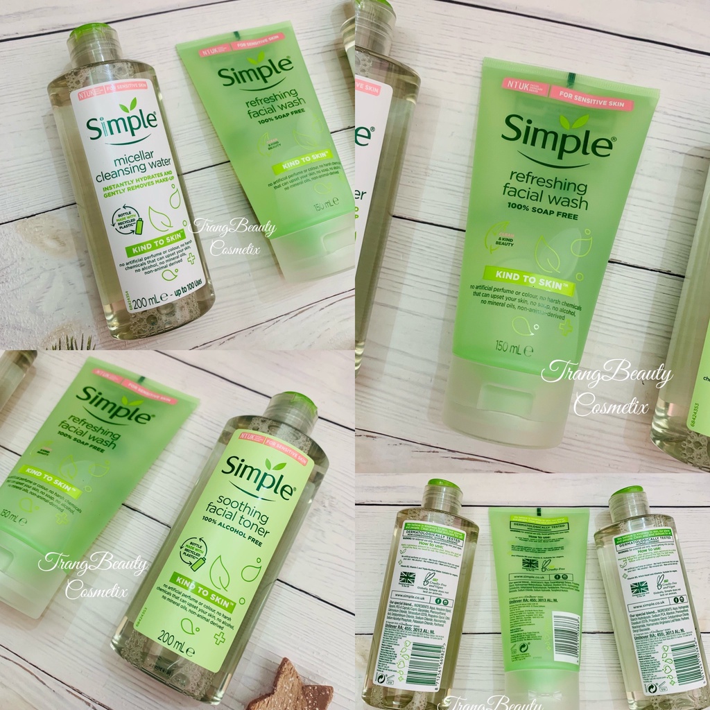 Combo Simple SkinCare cơ bản Tẩy trang + Sữa rửa mặt + Nước hoa hồng