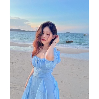 [ảnh thật] Đầm 2 dây trễ vai tay bồng