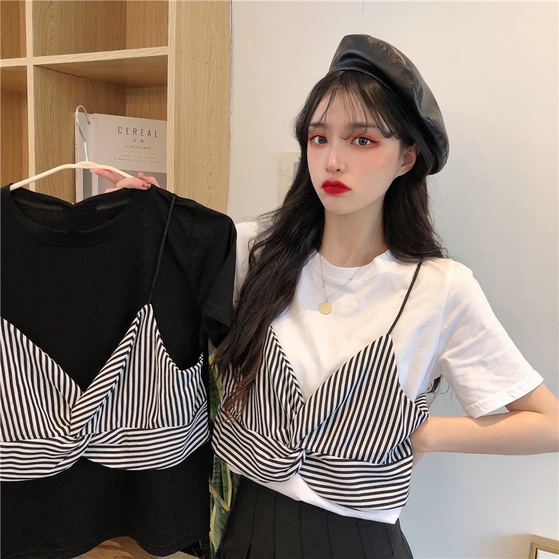 Áo Thun Tay Ngắn Họa Tiết Sọc Thời Trang Dành Cho Nữ