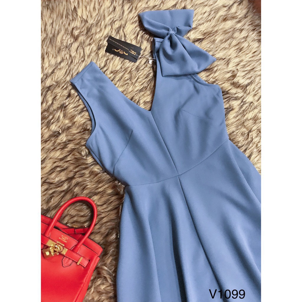 [ xả kho ] MiD Đầm suông nơ vai V1099 Mie Design ảnh thật