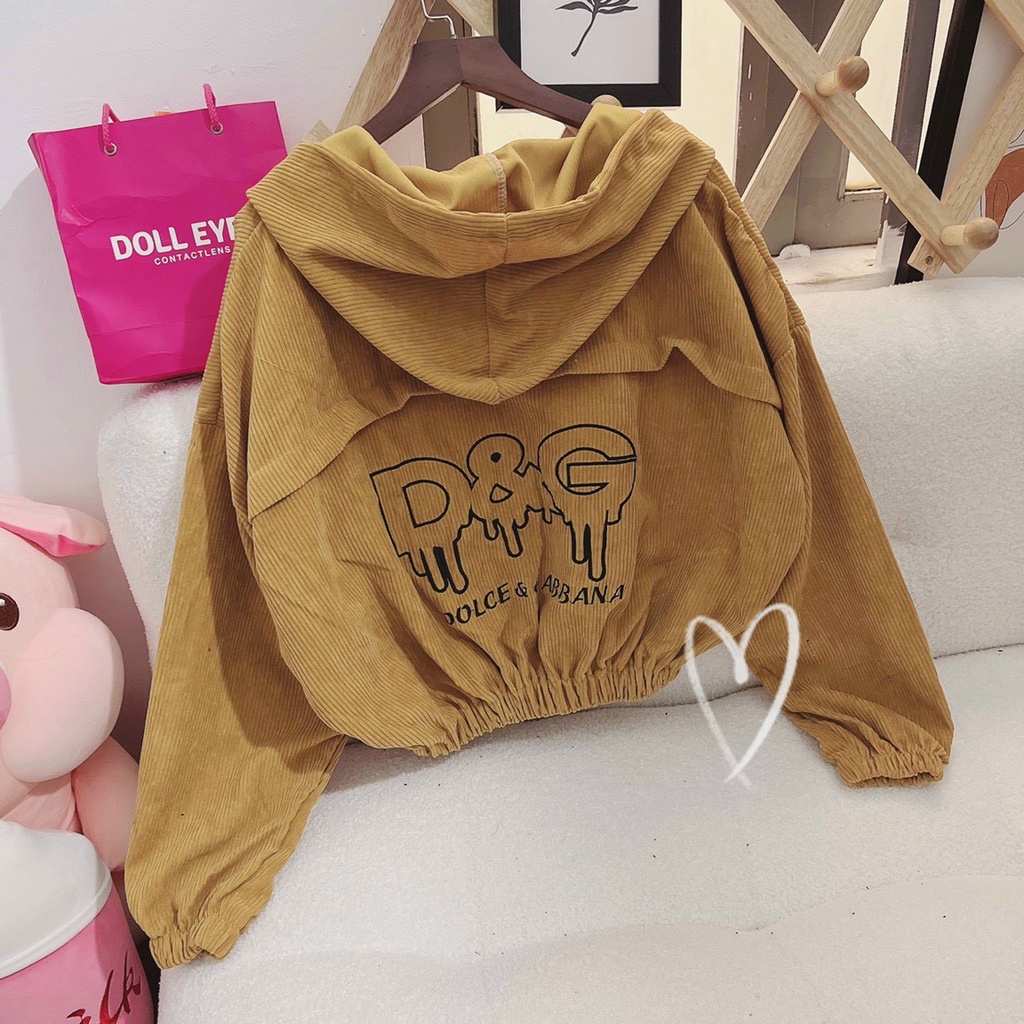 Áo khoác nữ croptop thêu chữ sau áo chất nhung tăm phối túi cao cấp BEBONGSTORE