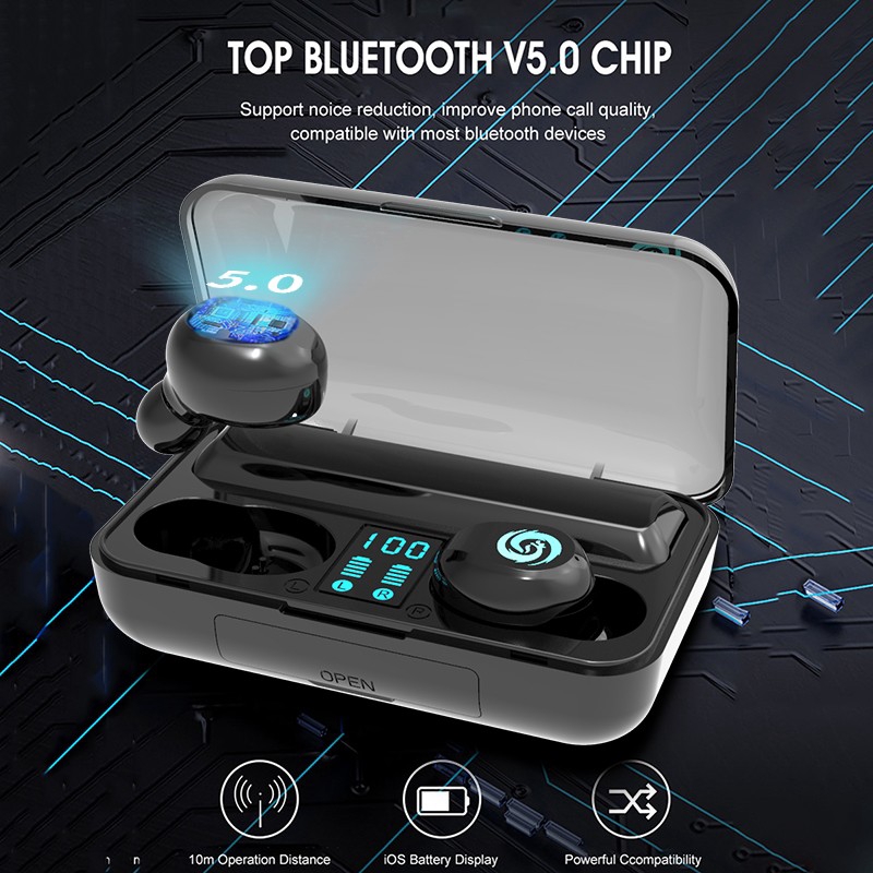 POWER Tai Nghe Không Dây Tws F9 Kết Nối Bluetooth 5.0 Âm Thanh Hifi + Cục Sạc 2000mah