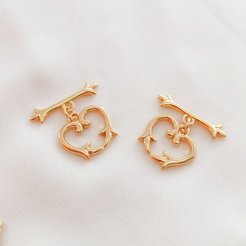 Khóa Cài Đầu Nối DIY Bằng Đồng 14K Hình Trái Tim Hoa Màu Vàng Đào/Hình Lục Giác Trang Sức Vòng Tay