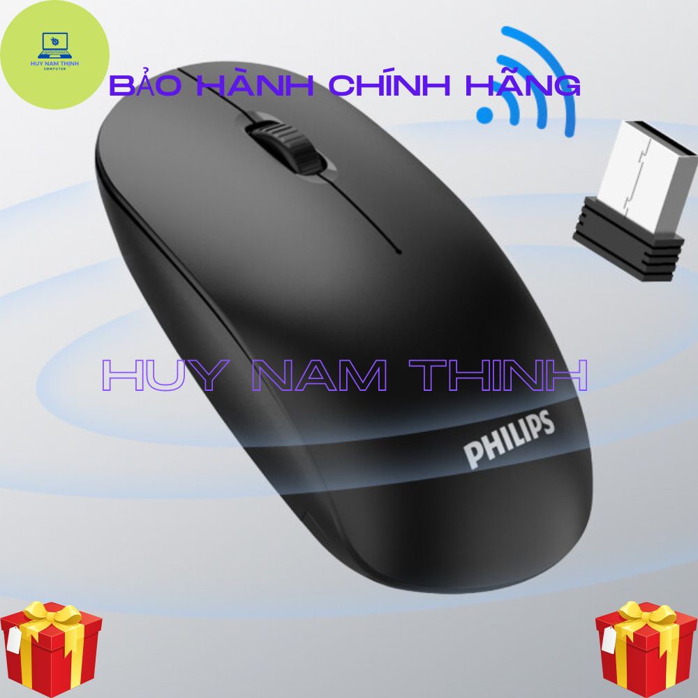 Chuột máy tính không dây PHILIPS độ nhạy cao, giảm tiếng ồn, bấm êm tặng kèm pin chính hãng