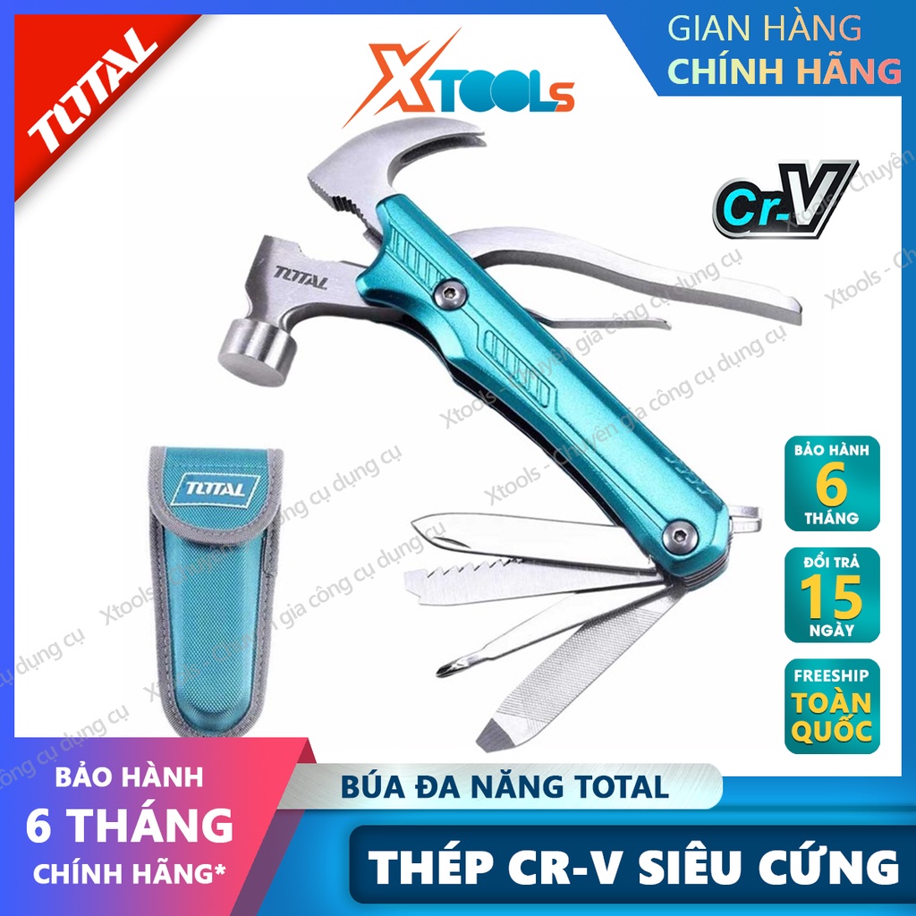 Búa đa năng cầm tay TOTAL THMFH0126 búa đóng nhổ đinh, kẹp, cắt, bấm khóa cứng, thép Cr-V siêu bền cứng, chống rỉ sét