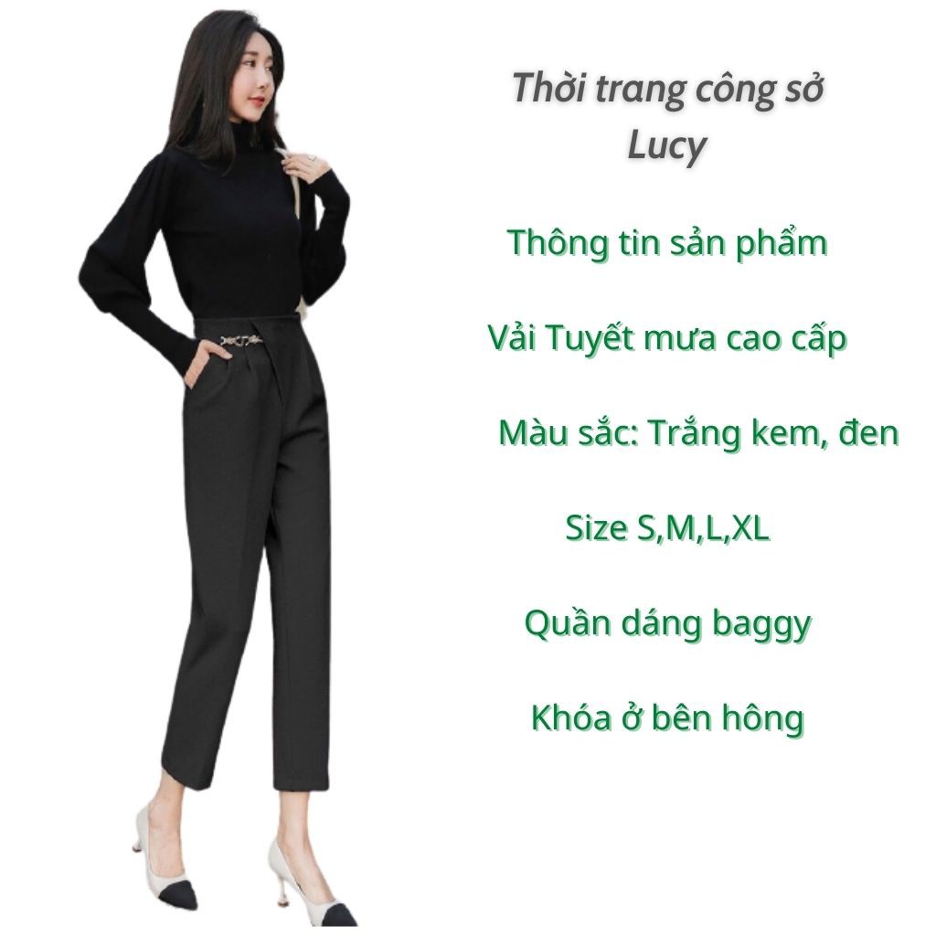 Quần baggy nữ. Quần tây công sở dáng baggy chất vải tuyết mưa mềm mại co giãn nhẹ có khóa bên hông | BigBuy360 - bigbuy360.vn