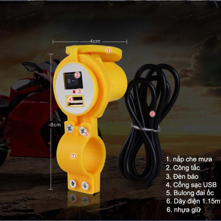 Sạc Điện Thoại Gắn Xe Máy 2.1A