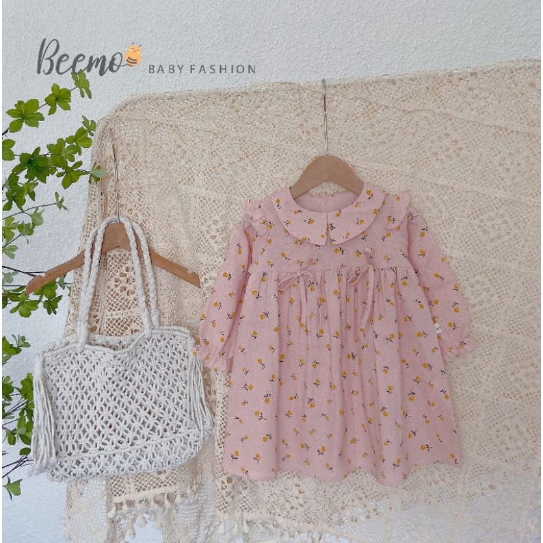 [Beemo kids fashion]_Váy babydol hoa nhé bèo vai chất liệu linen mềm mại cho bé gái 10 đến 23kg