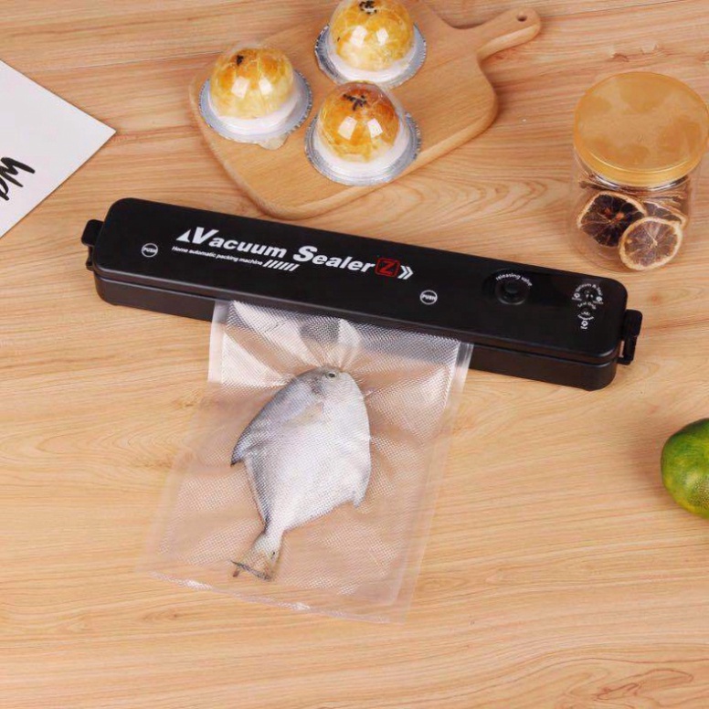 Máy hút chân không bảo quản thực phẩm Vacuum Sealer mini cao cấp tự hàn miệng tiện dụng tặng kèm túi hút gia dụng Hồng Q