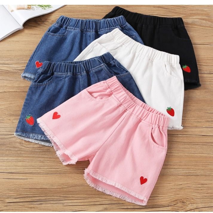 Quần Short Denim Vải Cotton Mỏng Kiểu Hàn Quốc Thời Trang Mùa Hè Cho Bé Gái