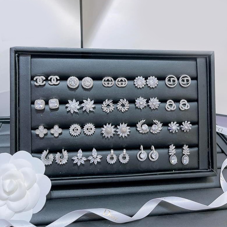 Bông tai bạc zircon đính đá cao cấp phong cách hiện đại sang trọng - Mely 566