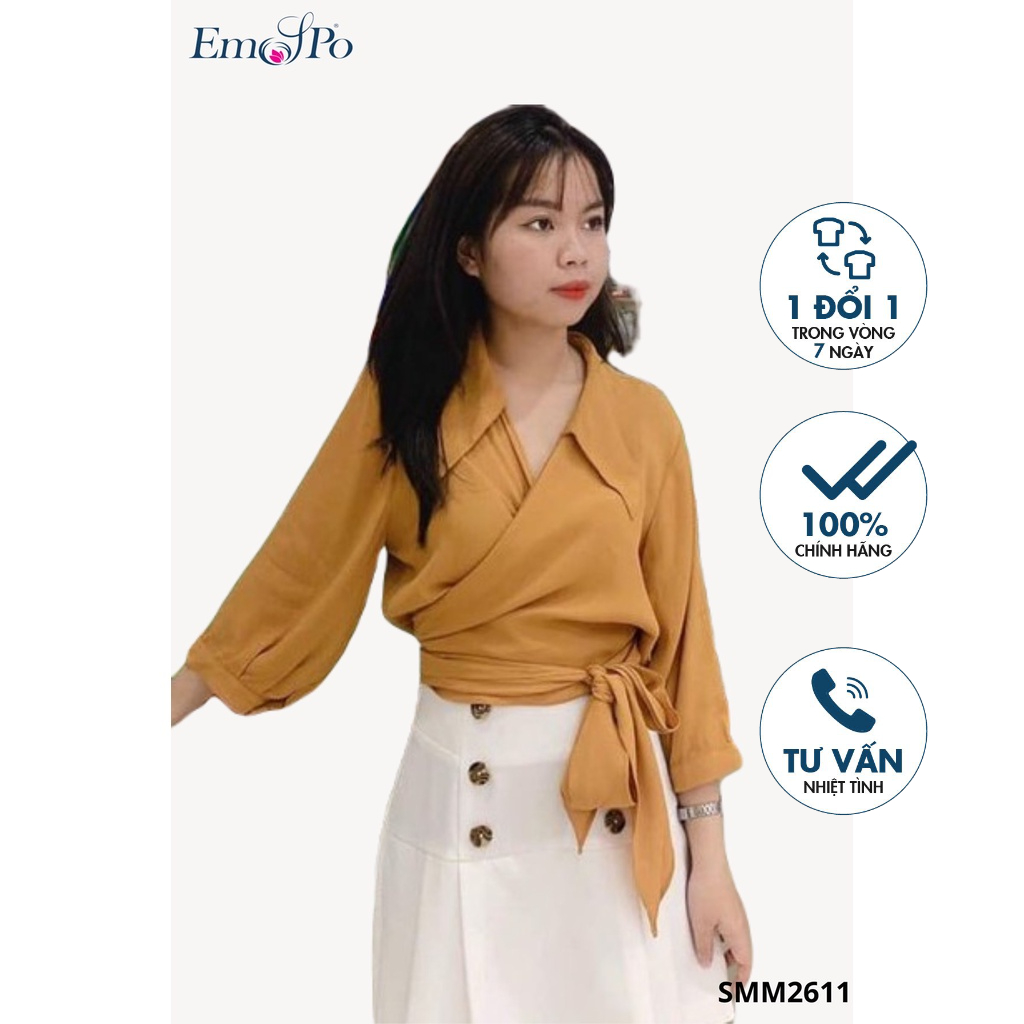 Áo sơ mi nữ cổ bẻ, thắt nơ cách điệu Emspo SMM2611