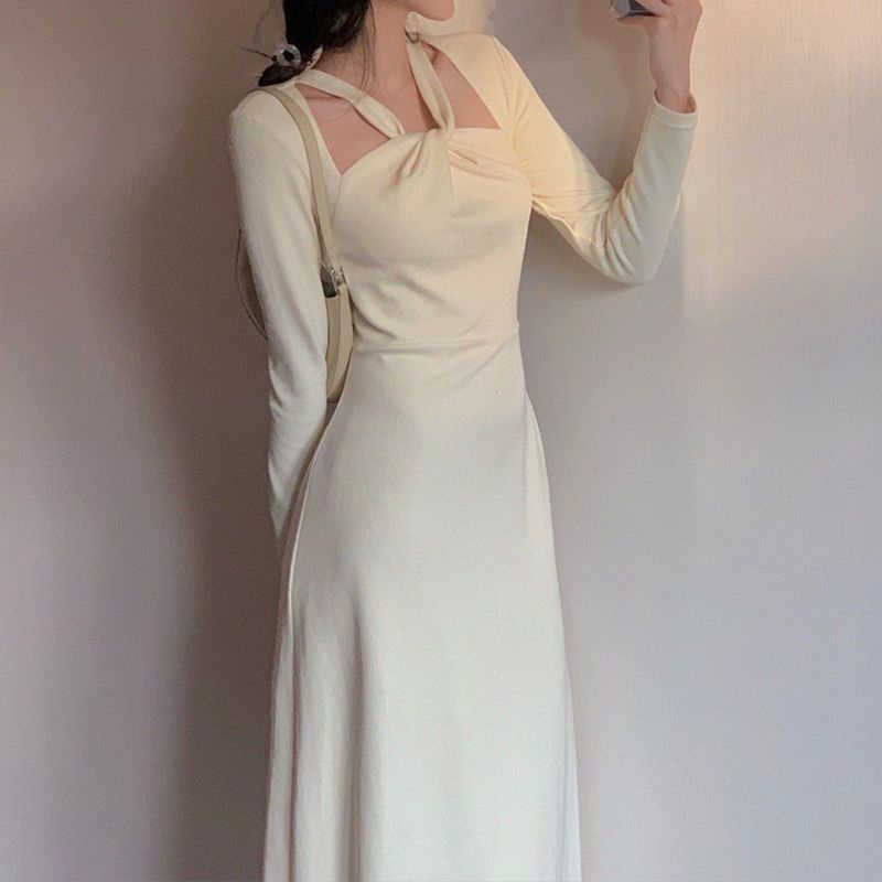 Đầm ôm dáng midi dài khoét vai ulzzang order