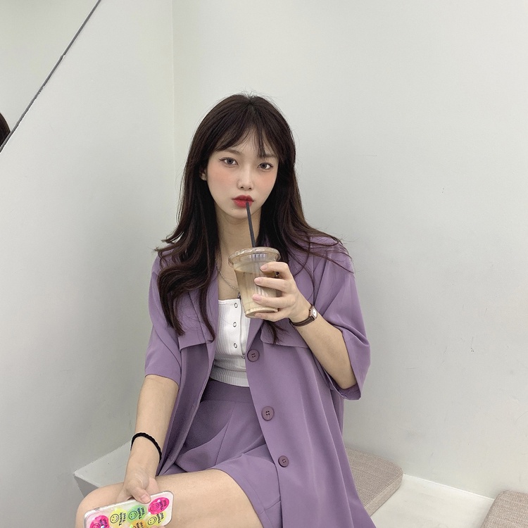 Set Áo Khoác Vest Tay Ngắn Màu Trắng/Tím Thời Trang Cao Cấp 49359 | BigBuy360 - bigbuy360.vn