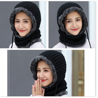 Mũ len trùm cổ lót nỉ bông siêu ấm nam nữ ngày rét đậm
