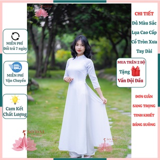 Áo Dài Lụa Cao Cấp Truyền Thống Trắng Trơn Tay Lỡ Bốn Tà Dày Dặn, Áo Dài Học Sinh - TT0502 cung cấp bởi Áo Dài Lotus