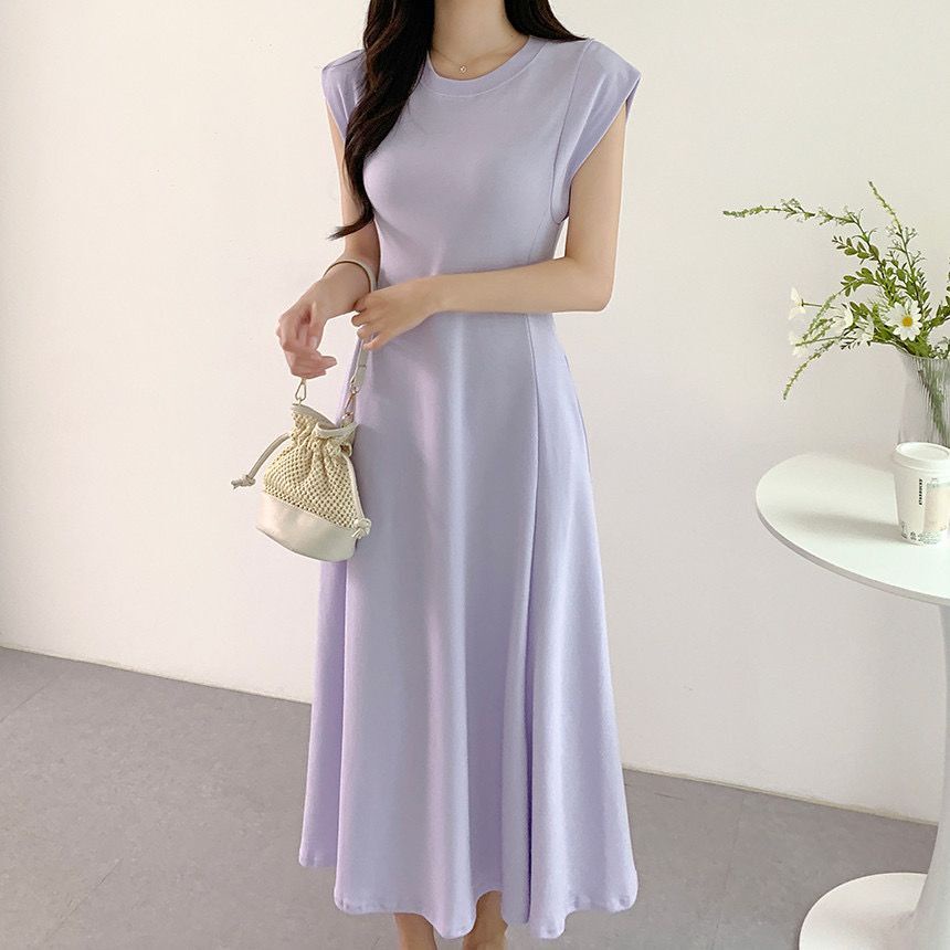 Đầm Trơn Màu Không Tay Thời Trang Mùa Hè Pháp Đơn Giản 53814