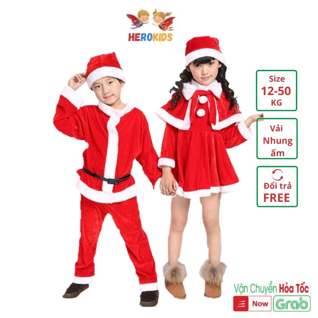 Bộ Đồ Noel cho bé trai và bé gái vải nhung mềm mịn Herokids