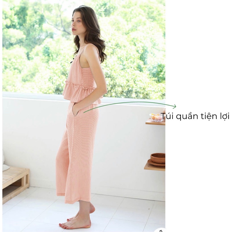 Bộ ngủ 2 cotton cao cấp BRABOX có túi quần dài