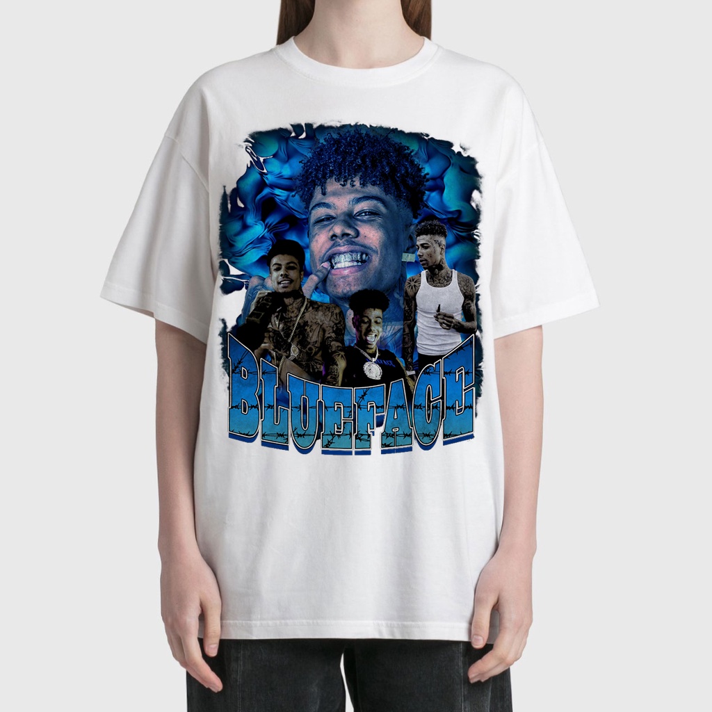 Blackwork | Áo Thun Vintage Blueface Tay Lỡ Unisex - Đen/Trắng Cổ Tròn