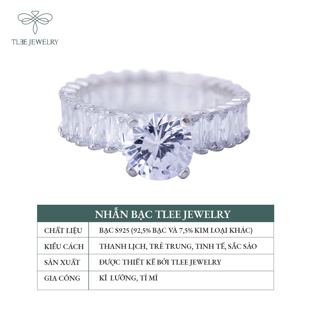 Nhẫn bạc nữ TLEE trụ đá bốn chấu viền đá kết sang trọng NCJ A0141