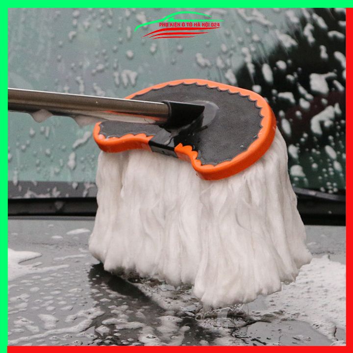 Chổi lau xe trắng chổi rửa xe ô tô sợi siêu mềm cán dài 95cm