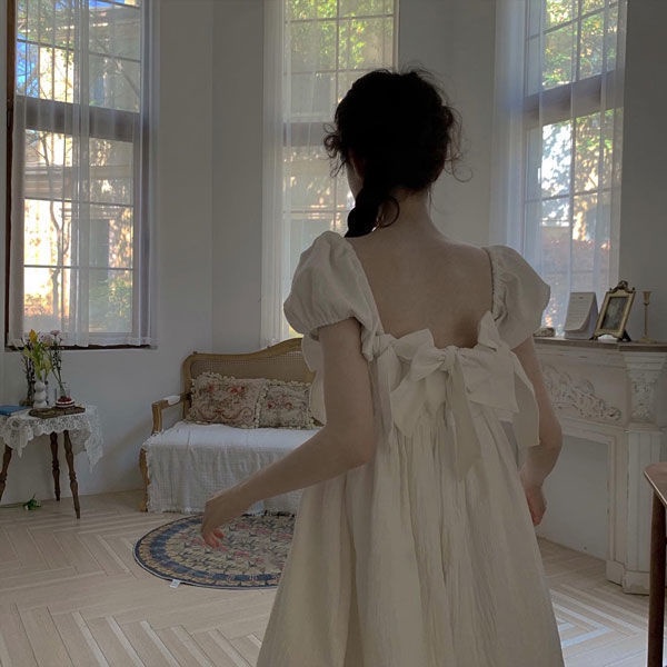 [Summer stock] thin white sling dress bow skirt princess dress A-line skirt