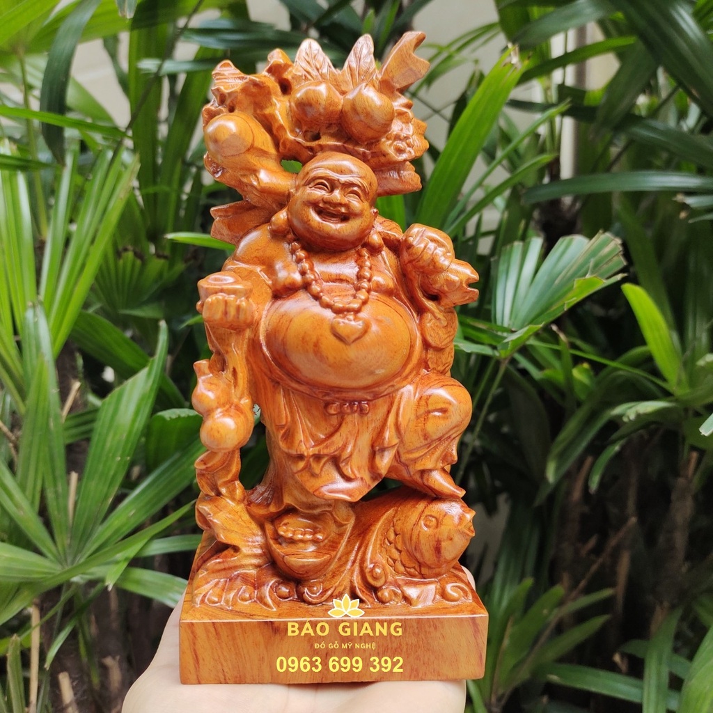 Tượng phật di lặc gỗ hương cao 20 ngang 9 sâu 6 cm