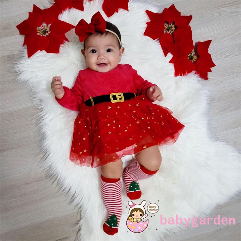 Đầm Xoè Tulle Tay Dài Hoạ Tiết Giáng Sinh Cho Bé Gái 1-5 Tuổi