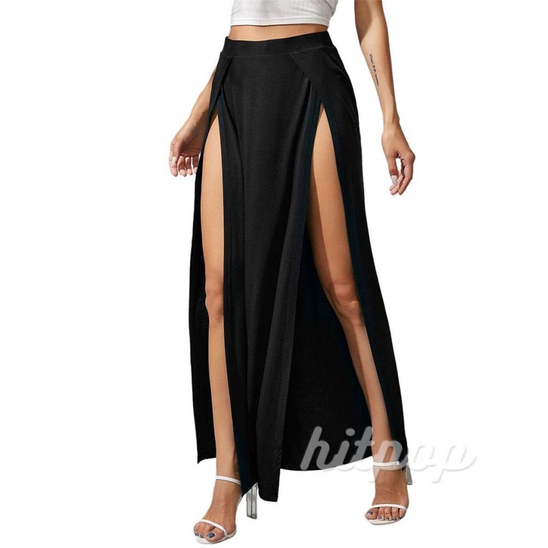 Chân Váy Dài Lưng Cao Xẻ Tà Màu Sắc Đơn Giản Thời Trang Cho Nữ