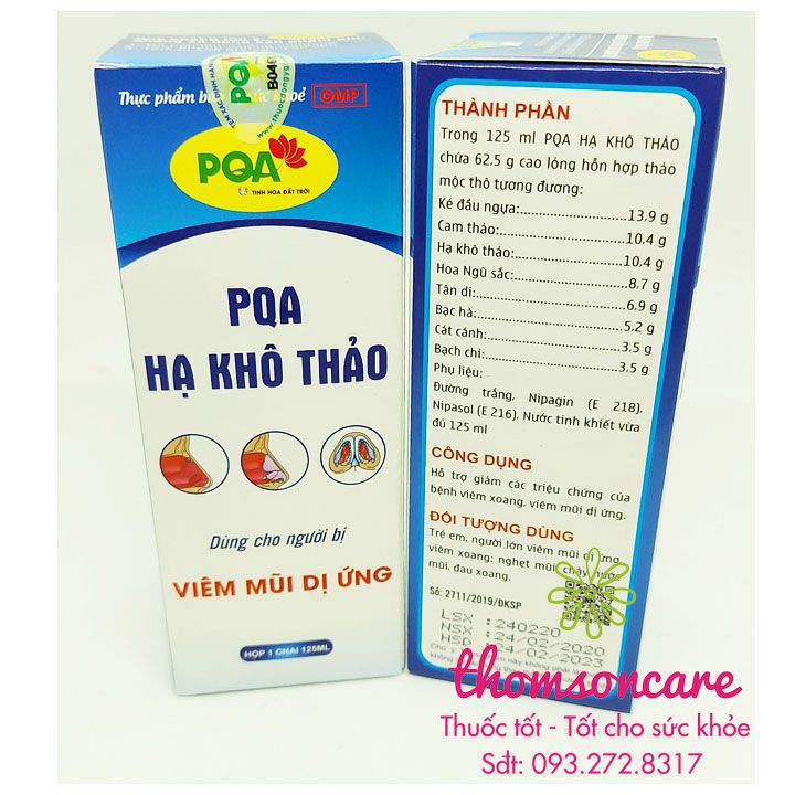 PQA Hạ Khô Thảo - Giúp thông thoáng đường thở cho người bị xoang - Chai 125ml
