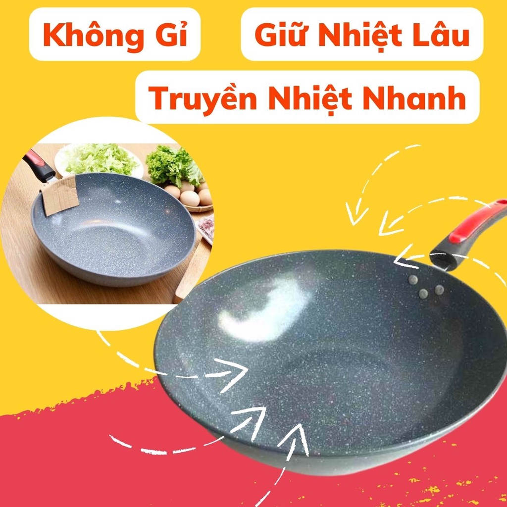 Chảo Đá Chống Dính CERAMIC Sâu Lòng 32cm Dùng Được Cho Mọi Loại Bếp Vân Đá Tự Nhiên Giữ Nhiệt Lâu Kho Sỉ Sài Thành