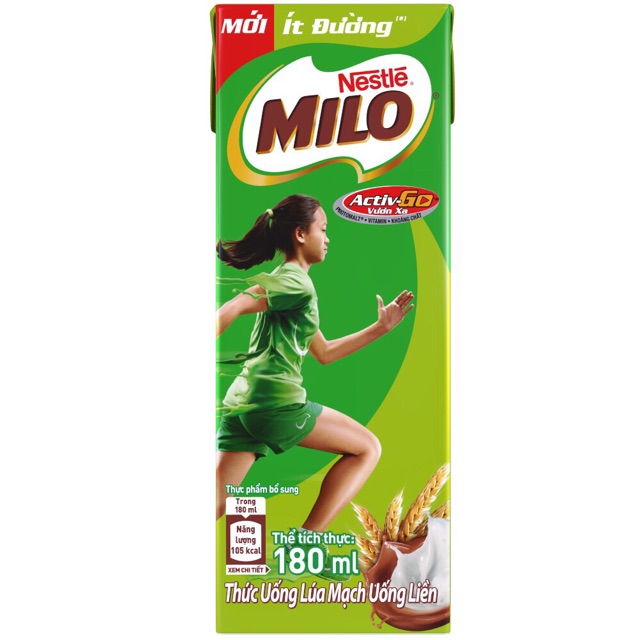 Sữa Milo ít đường 180ml*4 hộp