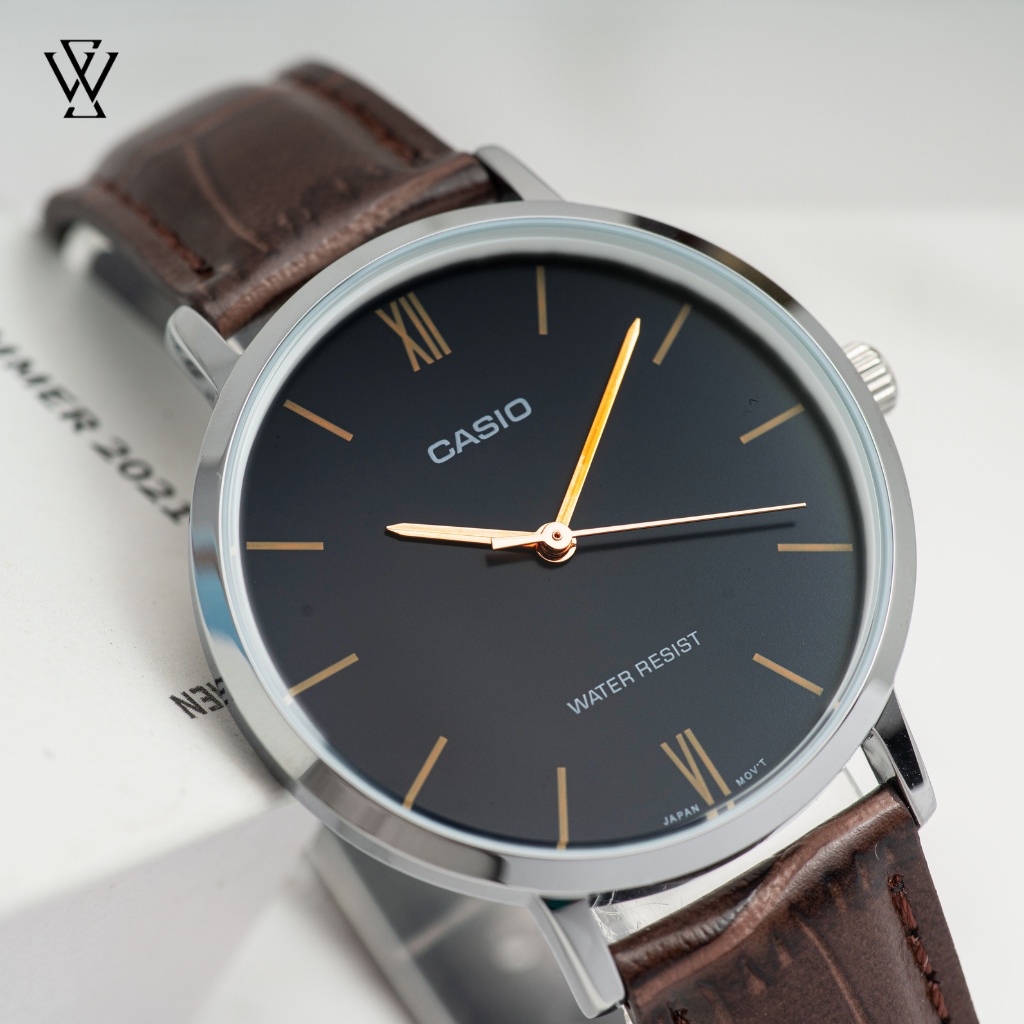 Đồng Hồ Quartz Nữ Casio WATCHSTORE LTP-VT01L-2B Thiết Kế Kính Khoáng 34mm, Dây Đeo Da Và Vỏ Thép Không Gỉ