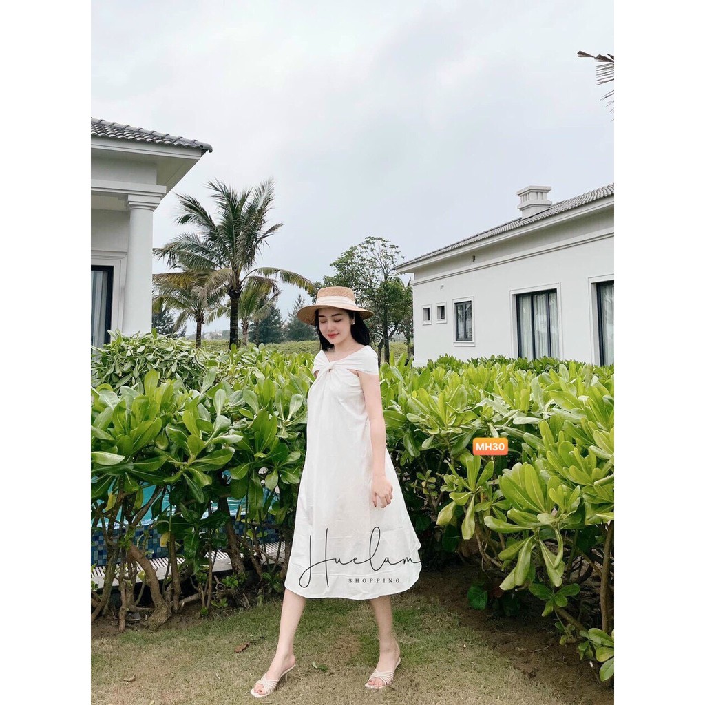 VÁY SUÔNG A NỮ CỔ YẾM QUAI CHÉO THÔ SỊN NỮ DK156