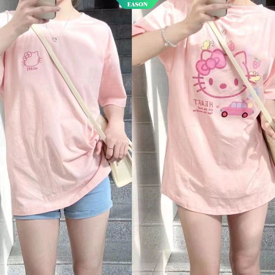 Áo Thun Tay Ngắn 100% cotton In Họa Tiết Hoạt Hình Hello Kitty Dễ Thương Phong Cách Hàn Quốc Cho Nữ