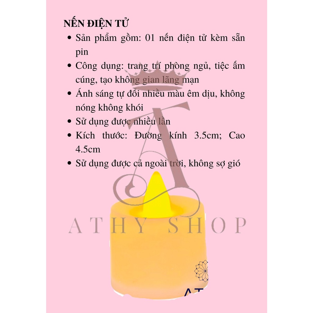 NẾN ĐIỆN TỬ, đèn cầy dùng pin, mini candle trang trí tiệc phòng ngủ ấm cúng lãng mạn quà tặng người yêu vợ chồng bạn gái