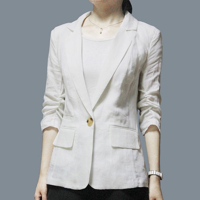 Áo vest Blazer Linen nữ dáng lửng tay chun, thời trang phong cách trẻ