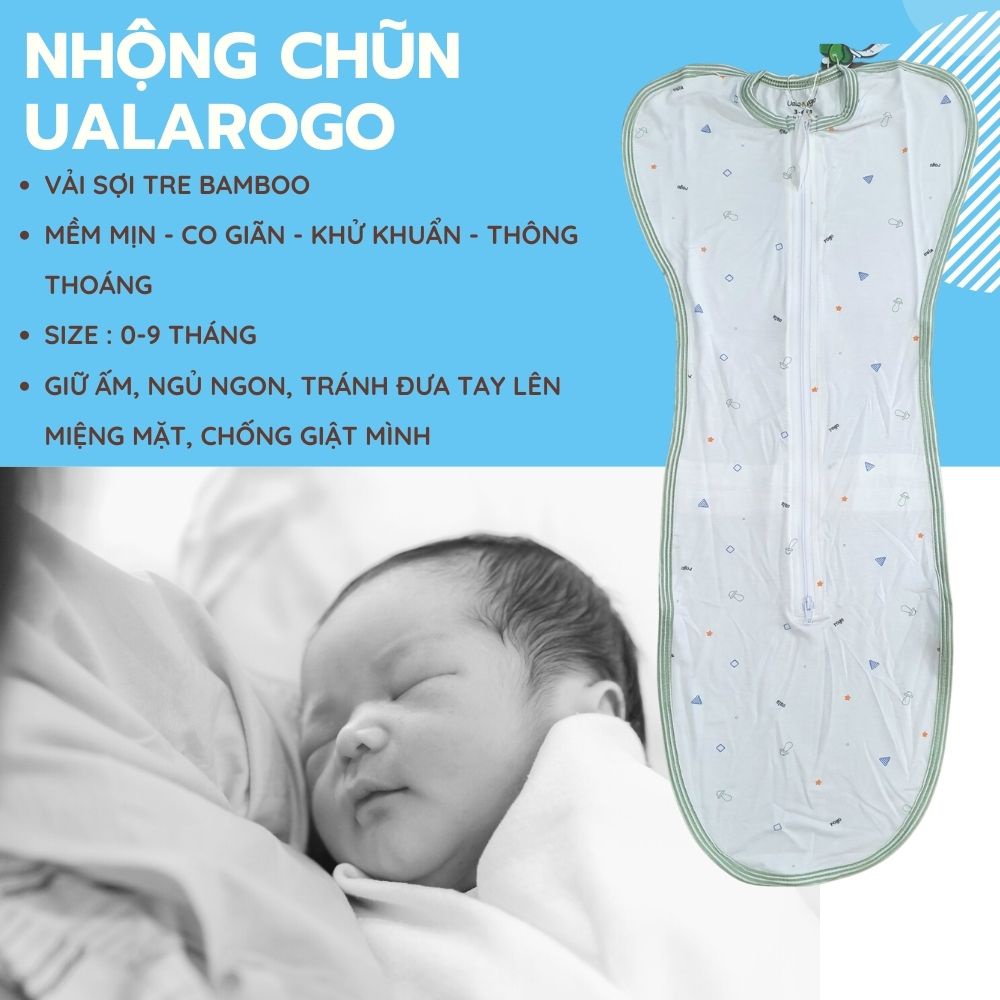 Nhộng chũn cho bé Ualarogo 0-9 tháng Cocoon kéo khóa sợi tre Bamboo và Modal mềm co giãn 4 chiều thoáng mát dễ mặc bỉm