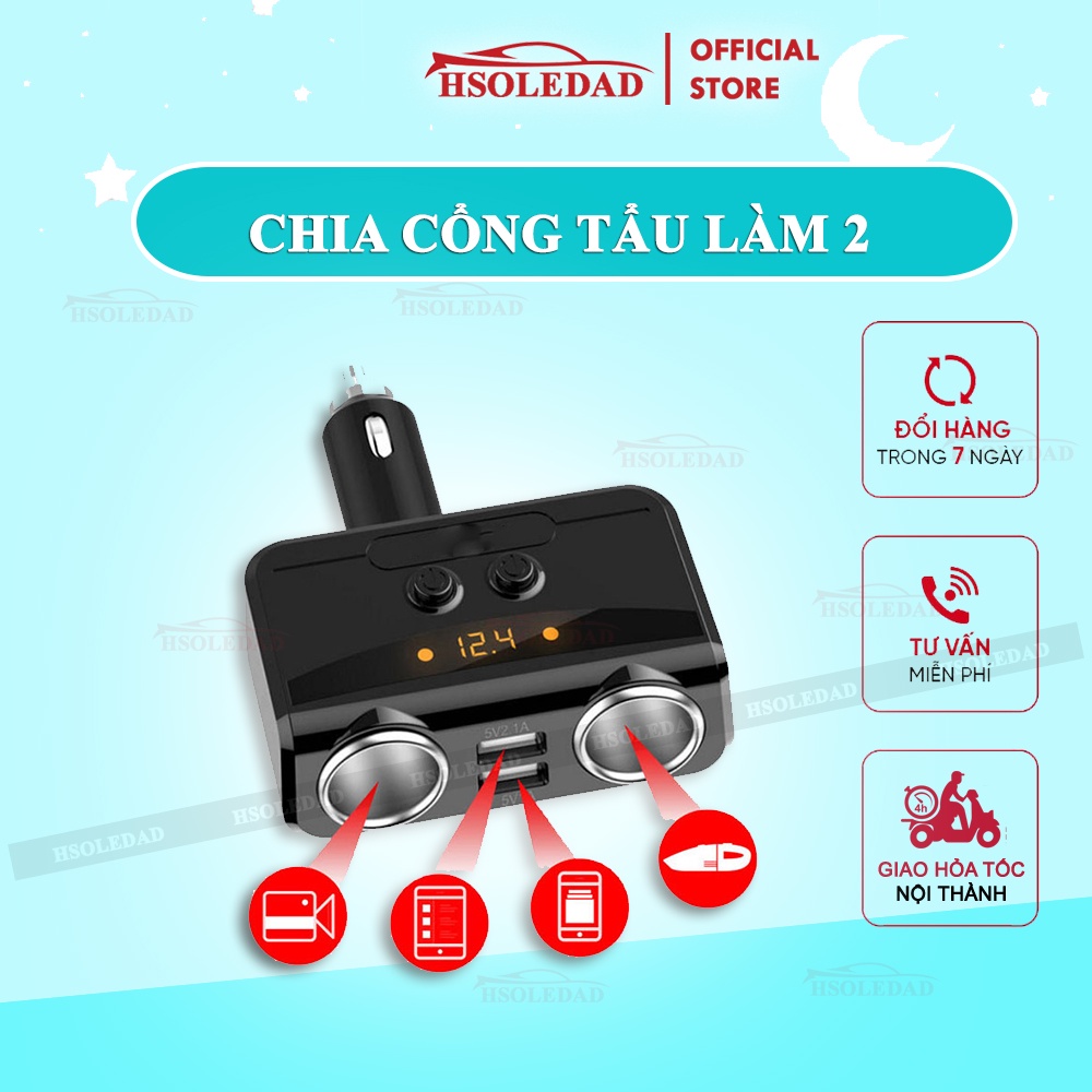 Bộ chia 2 cổng tẩu, 2 cổng usb chính hãng Hyundai hiển thị điện áp ô tô