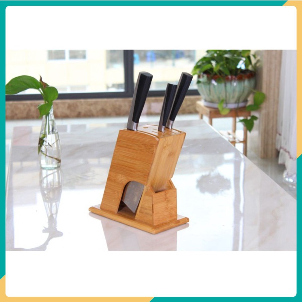 Ống Cắm Dao Hình Chữ Nhật Nghiêng Làm Bằng Gỗ Tre Tự Nhiên, Thiết Kế Hiện Đại Tỉ Mỉ