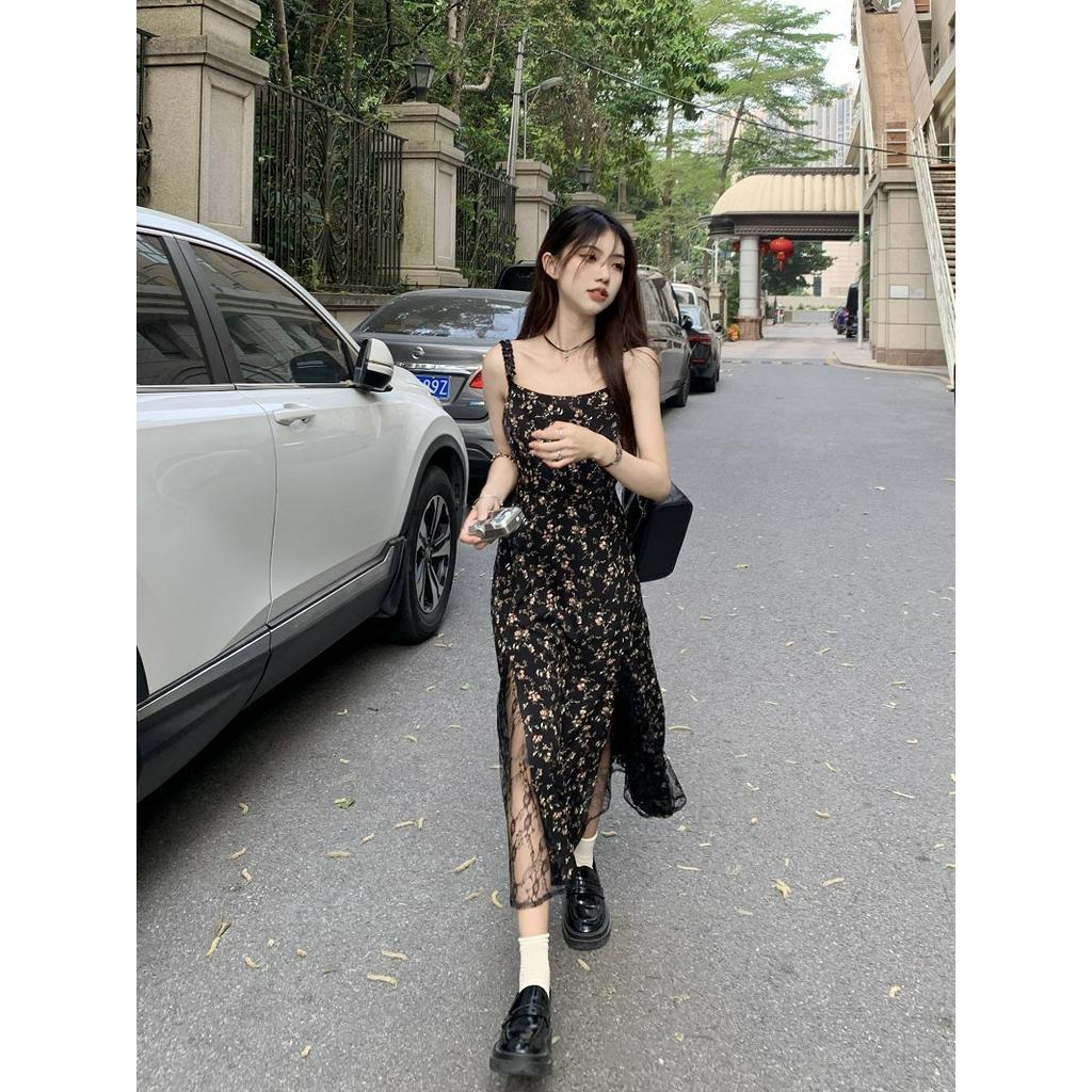 Đầm MIDI Hai Dây Phối Ren Hoa Hồng Thời Trang Mùa Hè Quyến Rũ Cho Nữ