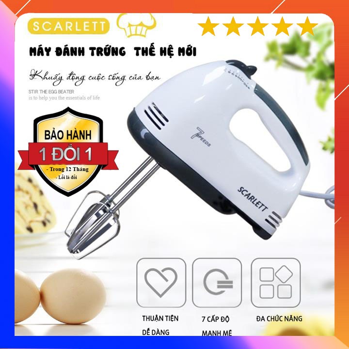 Máy Đánh Trứng Cầm Tay mini SCARLETT   7 TỐC ĐỘ, nhỏ gọn tiện lợi, hàng bảo hành chính hãng SCARLETT