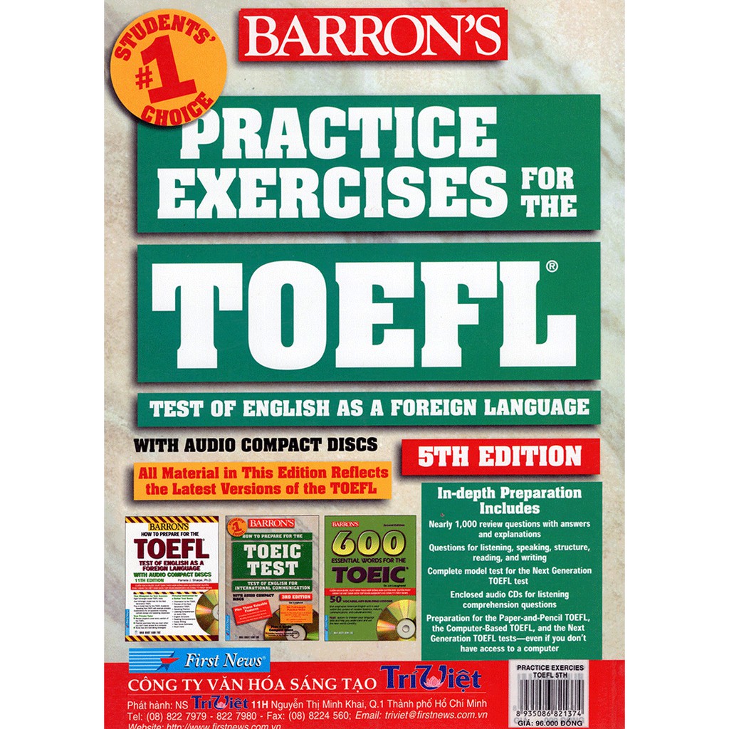 Sách - Barron's Practice Exercises For The Toefl 5th Tặng Bút Bi