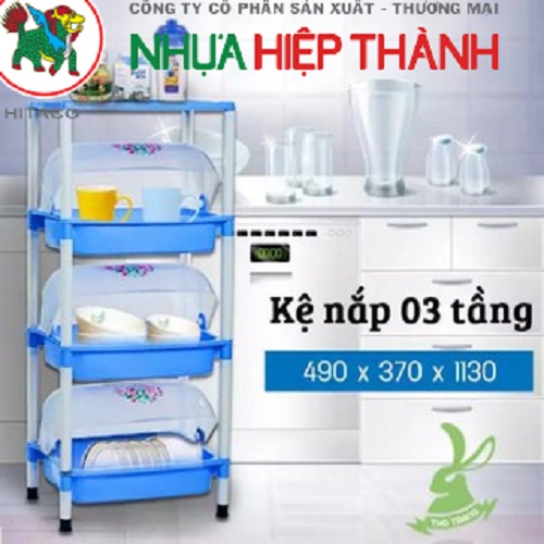 Kệ chén dĩa có nắp nhựa Hiệp Thành 3 tầng có thể tháo lắp 49 cm x 37cm x 1,13 m (Dài x Rộng x Cao)