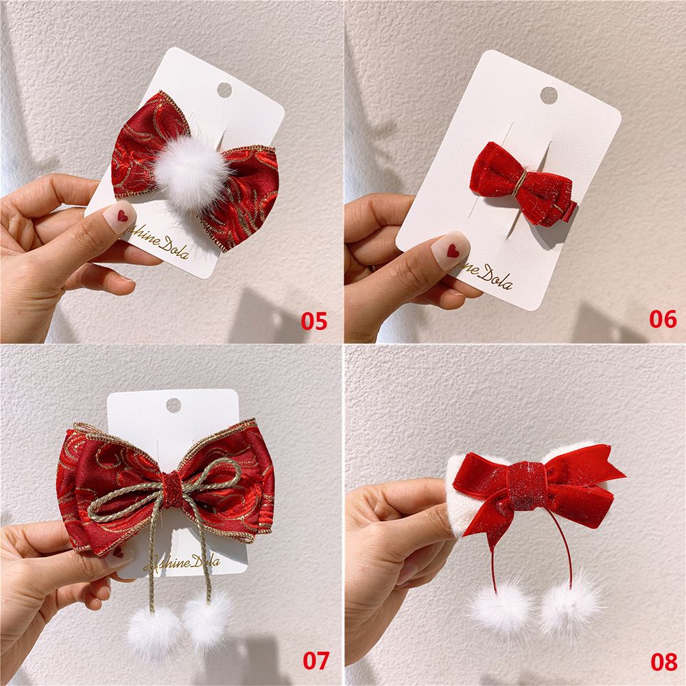 Kẹp tóc nơ vải nhung màu đỏ đáng yêu thời trang dành cho bé gái