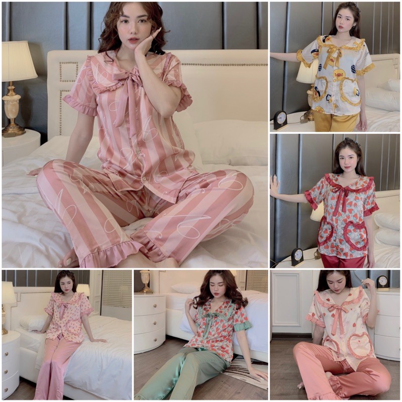 Đồ Ngủ�Đồ Bộ Pijama Lụa Tay Ngắn-Quần Dài Tiểu Thư Dễ Thương 💖 Chất Liệu Satin | BigBuy360 - bigbuy360.vn